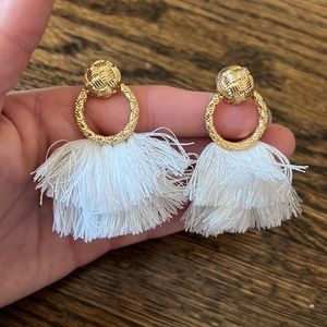 Gold and white tassel earrings